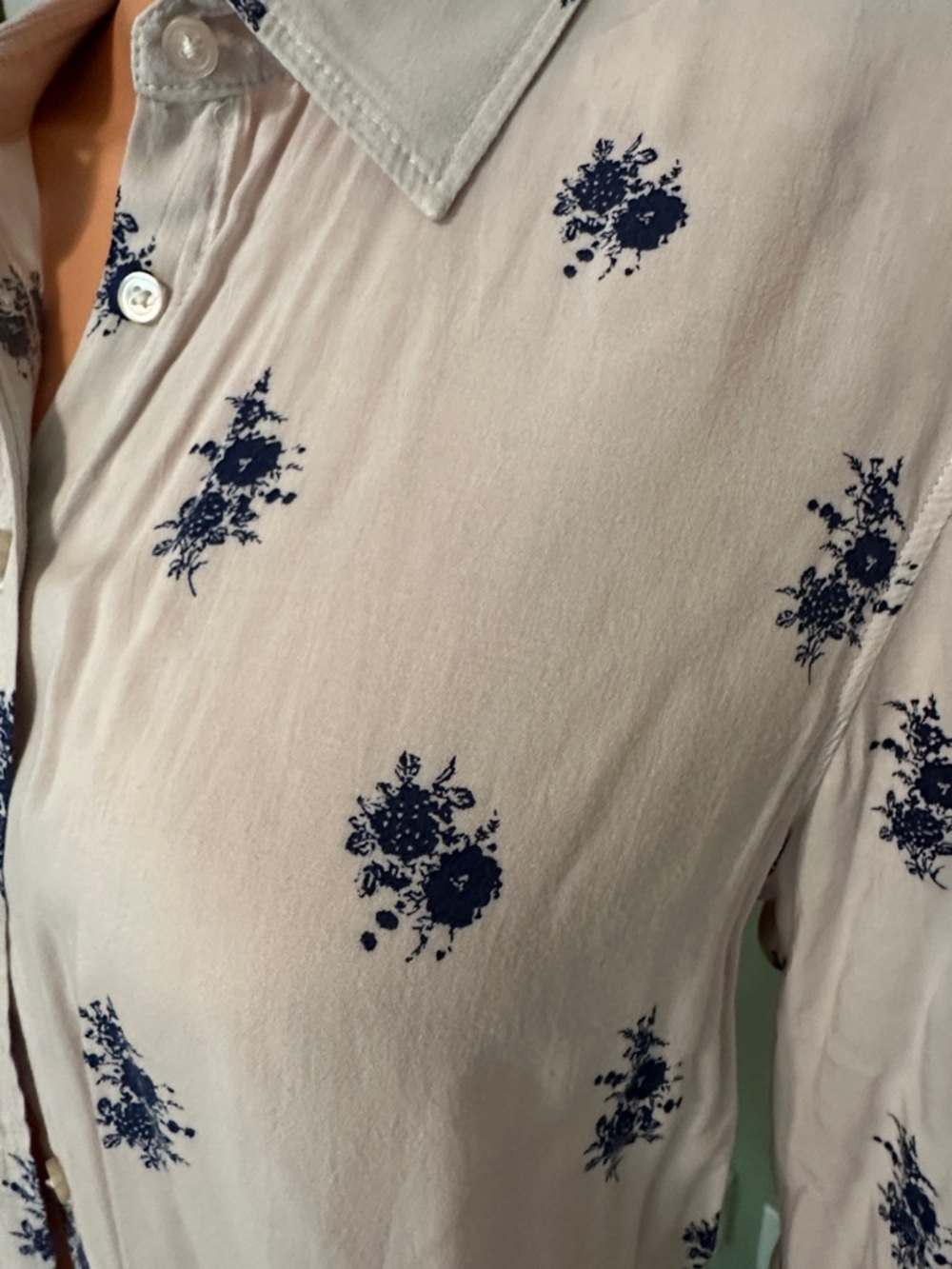 Joe Fresh Pale Pink Button-Down Shirt with Navy Floral Print - Picture 7 of 9